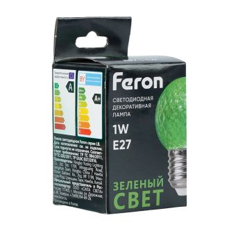 Лампа светодиодная Feron LB-385 Шарик зеленый прозрачный E27 1W 230V, 52163