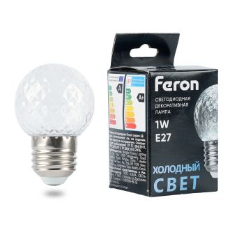 Лампа светодиодная Feron LB-385 Шарик 6400K прозрачный E27 1W 230V, 52176