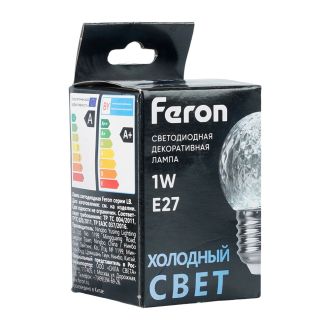 Лампа светодиодная Feron LB-385 Шарик 6400K прозрачный E27 1W 230V, 52176