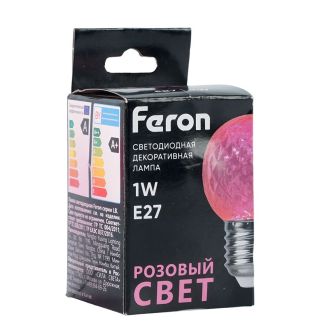 Лампа светодиодная Feron LB-385 Шарик розовый прозрачный E27 1W 230V, 52177