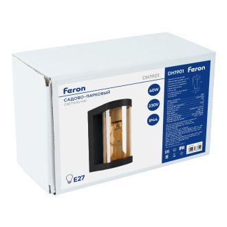 Светильник садово-парковый Feron DH1901, на стену, E27 230V, черный/янтарный, 52188