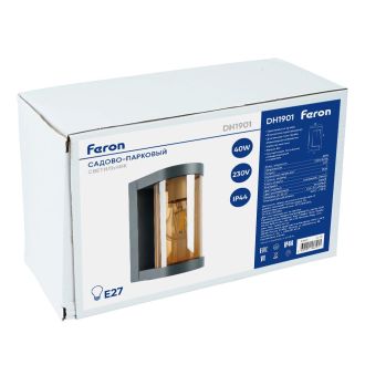 Светильник садово-парковый Feron DH1901, на стену, E27 230V, серый/янтарный, 52189