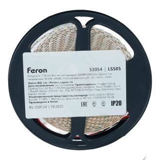 Лента светодиодная 120SMD(2835)/м 11Вт/м 24V 5000*5*1.5мм 3000K, LS505 FERON СВОБОДНЫЙ РЕЗ. Ширина - 5 мм!!!, 53054