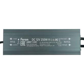 Трансформатор электронный для светодиодной ленты 250W 12V IP67 (драйвер), LB007 FERON, 53081