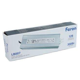 Трансформатор электронный для светодиодной ленты 300W 12V IP67 (драйвер), LB007 FERON, 53082