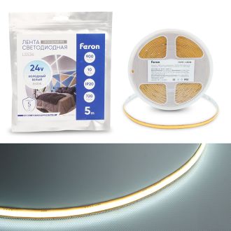 Лента светодиодная COB 720SMD(2110) 10Вт/м 24V 5000*8*1.8мм IP20 6500К, LS536 FERON СВОБОДНЫЙ РЕЗ, 53095