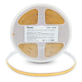 Лента светодиодная COB 720SMD(2110) 10Вт/м 24V 5000*8*1.8мм IP20 6500К, LS536 FERON СВОБОДНЫЙ РЕЗ, 53095