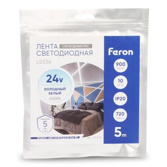 Лента светодиодная COB 720SMD(2110) 10Вт/м 24V 5000*8*1.8мм IP20 6500К, LS536 FERON СВОБОДНЫЙ РЕЗ, 53095