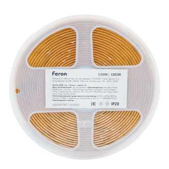 Лента светодиодная COB 720SMD(2110) 10Вт/м 24V 5000*8*1.8мм IP20 4000К, LS536 FERON СВОБОДНЫЙ РЕЗ, 53096