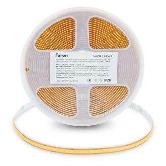 Лента светодиодная COB 720SMD(2110) 10Вт/м 24V 5000*8*1.8мм IP20 4000К, LS536 FERON СВОБОДНЫЙ РЕЗ, 53096