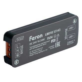 Трансформатор электронный для светодиодной ленты 24W 24V 83*33.8*13мм IP20 (драйвер), LB010 FERON, 53143