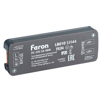 Трансформатор электронный для светодиодной ленты 48W 24V 93*33.8*13мм IP20 (драйвер), LB010 FERON, 53144