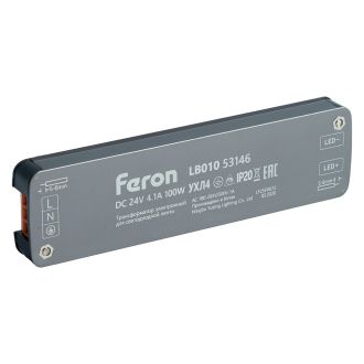 Трансформатор электронный для светодиодной ленты 100W 24V 123*33.8*13мм IP20 (драйвер), LB010 FERON, 53146