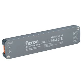 Трансформатор электронный для светодиодной ленты 200W 24V 153*33.8*13мм IP20 (драйвер), LB010 FERON, 53148
