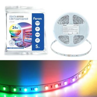 Лента светодиодная 60SMD(5050) RGBW-MIX 5 в 1 20Вт/м 24V 5000*12*1.44 мм RGB+2300К+6500K, IP20, LS508 FERON, 53336