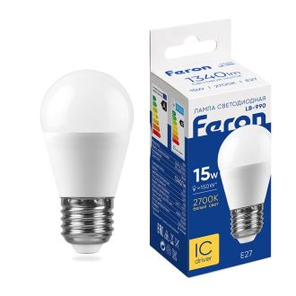 Лампа светодиодная Feron LB-990 Шарик E27 15W 175-265V 2700K, 53401