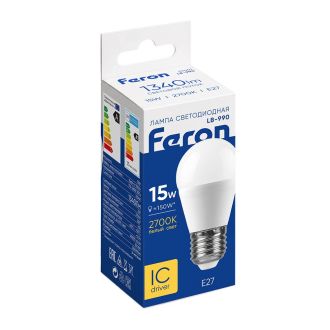 Лампа светодиодная Feron LB-990 Шарик E27 15W 175-265V 2700K, 53401