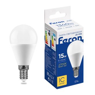 Лампа светодиодная Feron LB-990 Шарик E14 15W 175-265V 2700K, 53402