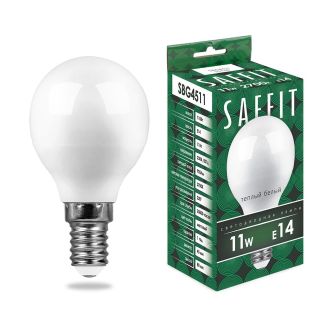 Лампа светодиодная SAFFIT SBG4511 Шарик E14 11W 230V 2700K, 55136