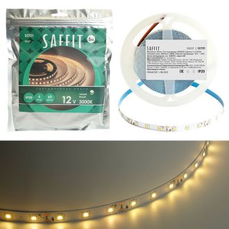 Лента светодиодная SST01 SAFFIT 60SMD(2835)/m 6Вт/м 12V 5000*8*1.22мм 3000K, IP20, 55237