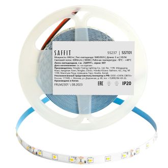 Лента светодиодная SST01 SAFFIT 60SMD(2835)/m 6Вт/м 12V 5000*8*1.22мм 3000K, IP20, 55237