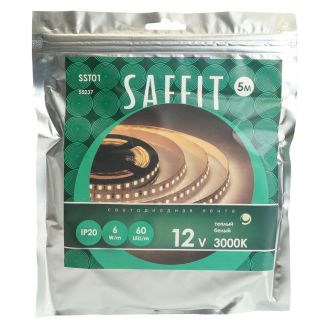 Лента светодиодная SST01 SAFFIT 60SMD(2835)/m 6Вт/м 12V 5000*8*1.22мм 3000K, IP20, 55237