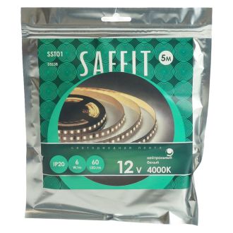 Лента светодиодная SST01 SAFFIT 60SMD(2835)/m 6Вт/м 12V 5000*8*1.22мм 4000K, IP20, 55238