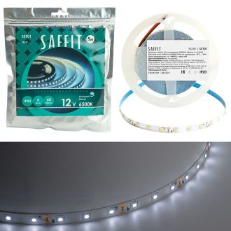 Лента светодиодная SST01 SAFFIT 60SMD(2835)/m 6Вт/м 12V 5000*8*1.22мм 6500K, IP20, 55239