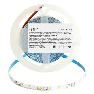 Лента светодиодная SST01 SAFFIT 60SMD(2835)/m 6Вт/м 12V 5000*8*1.22мм 6500K, IP20, 55239