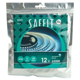 Лента светодиодная SST01 SAFFIT 60SMD(2835)/m 6Вт/м 12V 5000*8*1.22мм 6500K, IP20, 55239