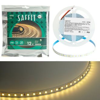Лента светодиодная SST02 SAFFIT 120SMD(2835)/м 9.6Вт/м 12V 5000*8*1.22мм 3000К, IP20, 55240
