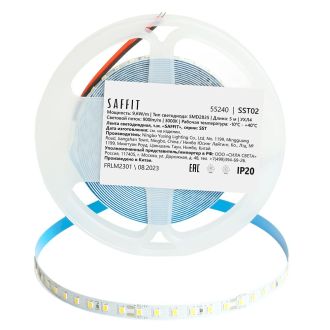 Лента светодиодная SST02 SAFFIT 120SMD(2835)/м 9.6Вт/м 12V 5000*8*1.22мм 3000К, IP20, 55240