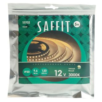 Лента светодиодная SST02 SAFFIT 120SMD(2835)/м 9.6Вт/м 12V 5000*8*1.22мм 3000К, IP20, 55240