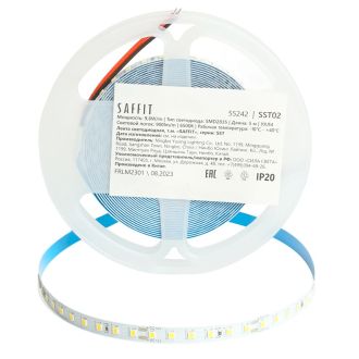 Лента светодиодная SST02 SAFFIT 120SMD(2835)/м 9.6Вт/м 12V 5000*8*1.22мм 6500К, IP20, 55242