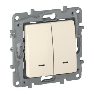 Legrand (IEK) Выключатель-переключатель двухклавишный с подсветкой слоновая кость, Etika Plus, 6723161