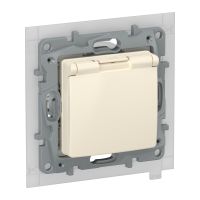 Legrand (IEK) Розетка IP 44 с откидной крышкой и шторками автоматические зажимы слоновая кость, Etika, 6723261