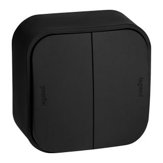 Переключатель двухклавишный чёрный матовый, Quteo, Legrand (IEK) 7824791