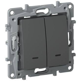 Выключатель двухклавишный с подсветкой цвета графит, Etika, Legrand (IEK) 6712041