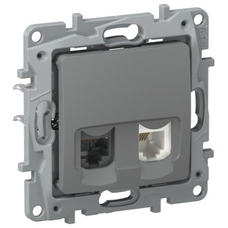 Розетка RJ-11 + RJ-45 2 разъема кат. 5 цвета мокрый асфальт, Etika, Legrand (IEK) 6715521
