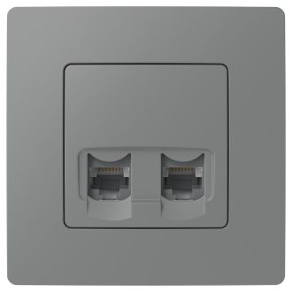 Розетка RJ-45 2 разъема кат. 5 цвета мокрый асфальт, Etika