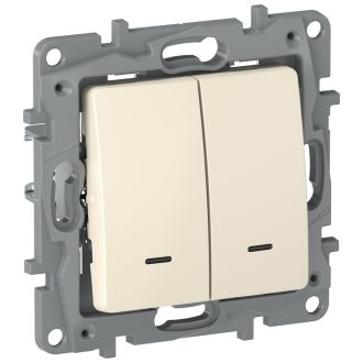 Legrand (IEK) Выключатель-переключатель двухклавишный с подсветкой слоновая кость, Etika Plus, 6723161