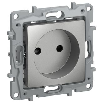 Розетка без заземления со шторками цвета алюминий, Etika, Legrand (IEK) 6724341