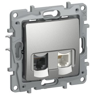 Розетка RJ-11 + RJ-45 2 разъема кат. 5 цвета алюминий, Etika, Legrand (IEK) 6724521