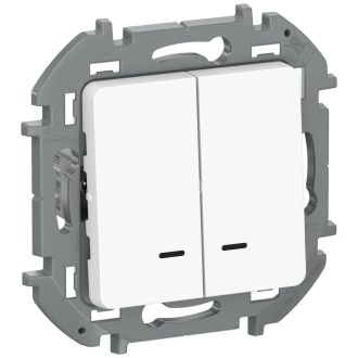 Выключатель двухклавишный с подсветкой/индикацией белый, Inspiria, Legrand (IEK) 6736301