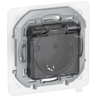 Розетка с заземлением, защитной крышкой со шторками антрацит IP44, Inspiria, Legrand (IEK) 6737431