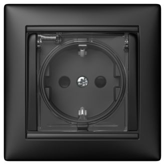 Розетка влагозащищенная IP 44 с защитными шторками чёрная матовая, Valena, Legrand (IEK) 6945531