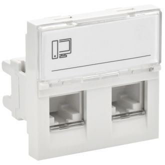 PRIMER РКИ-22-00-П-5 Розетка компьютерная RJ45 UTP кат.5E (2 модуля 2 входа) белая, IEK PR-KK40D-RI-0-2-2C5EU-K01