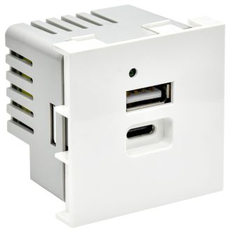 PRIMER РКЮ-25-40-П Розетка USB A+C 5В 4,2А (2 модуля) белая, IEK PR-KK40D-RU-0-2-AC-K01