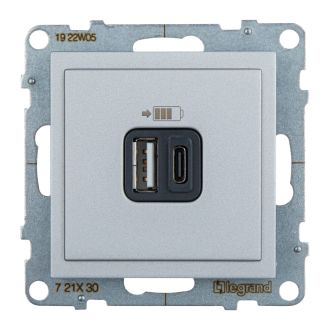 Зарядное устройство USB-A + USB-C алюминий, Suno