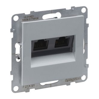 Розетка компьютерная двойная 2 × RJ45 кат. 5e UTP алюминий, Suno